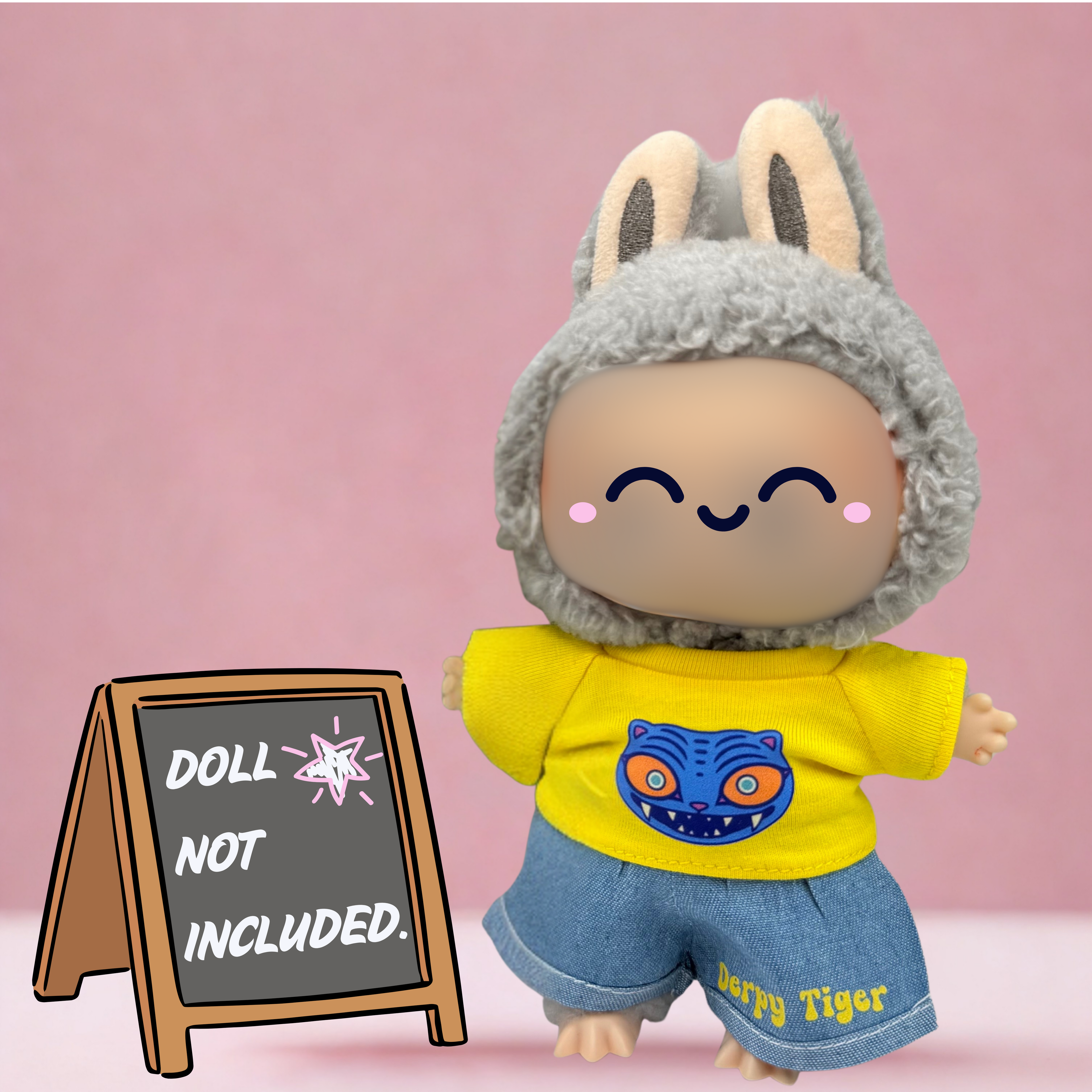 Kpop Demon Hunters Derpy tiger t-shirt and shorts outfit for 17cm doll