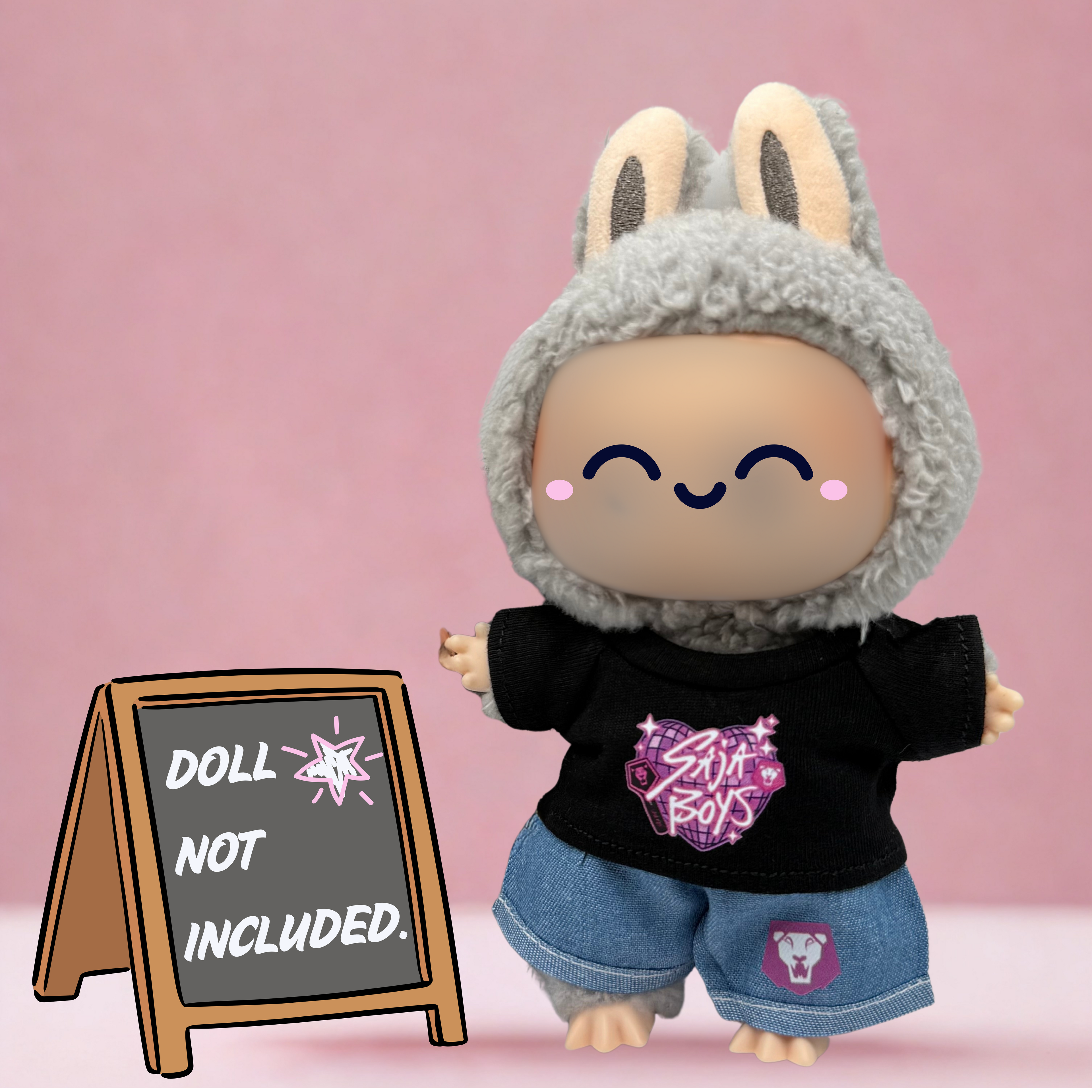 Kpop Demon Hunters Saja Boys disco heart t-shirt and shorts outfit for 17cm doll