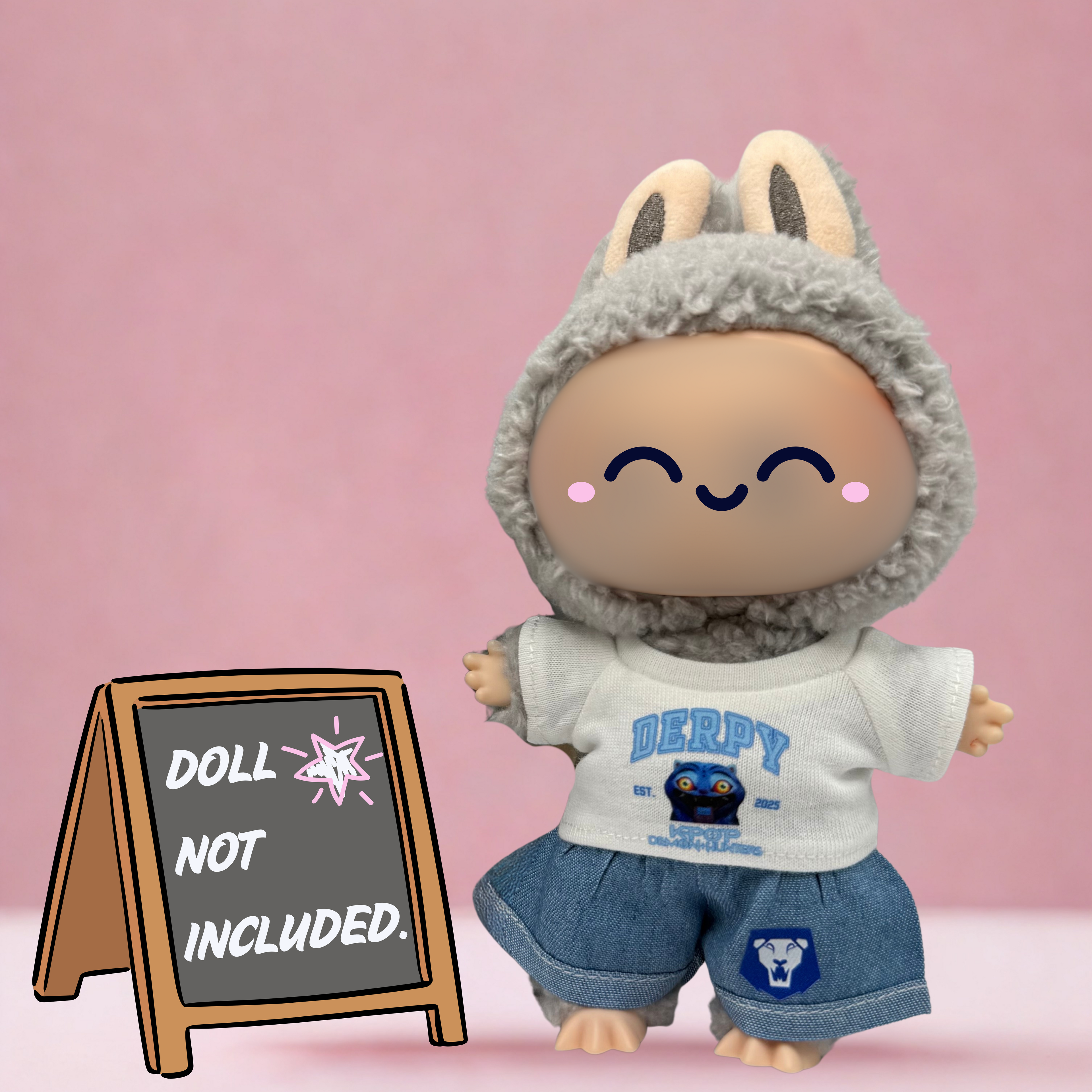 Kpop Demon Hunters Derpy Saja Boys t-shirt and shorts outfit for 17cm doll