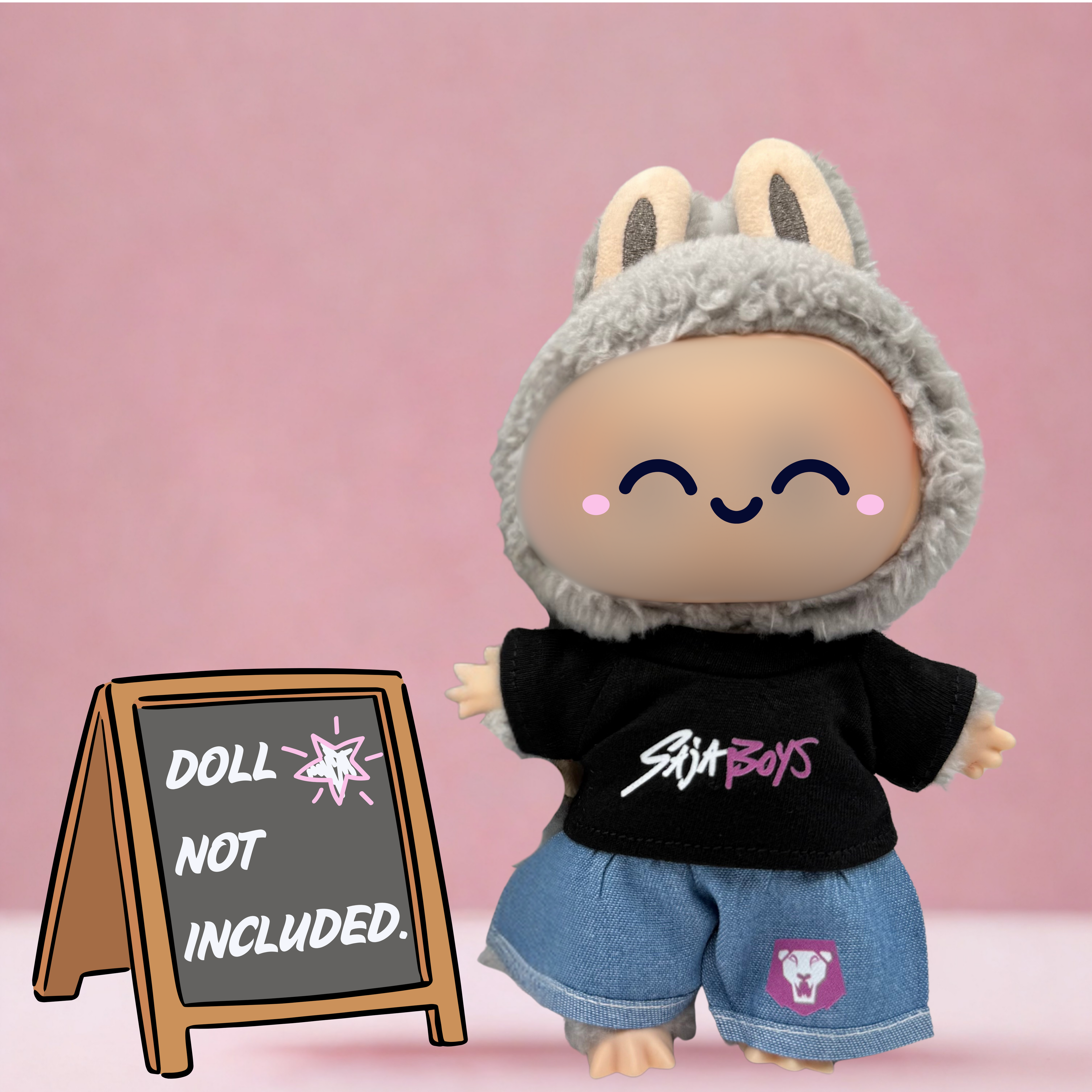 Kpop Demon Hunters Saja Boys t-shirt and shorts outfit for 17cm doll