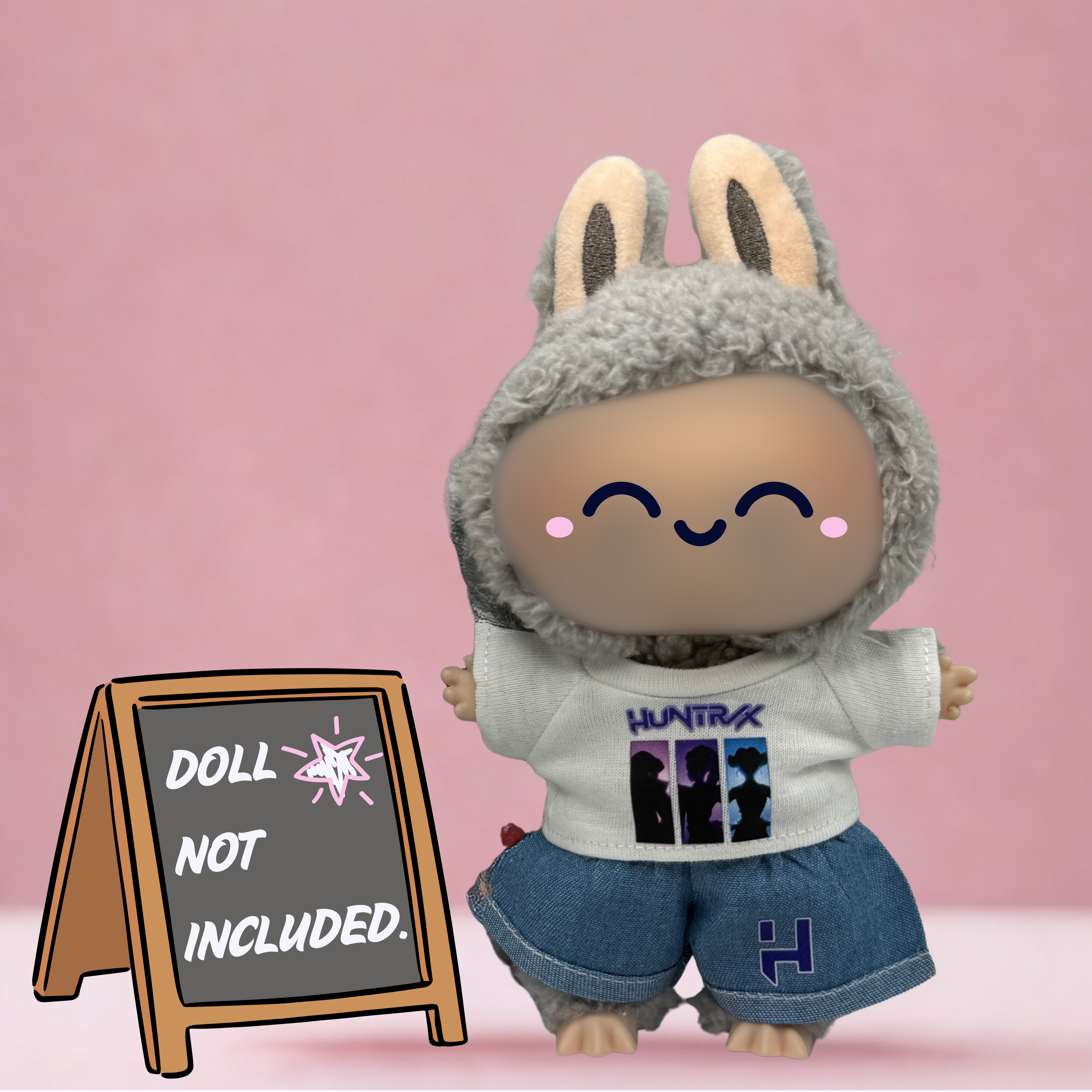 Kpop Demon Hunters Huntrix Shadows t-shirt and shorts outfit for 17cm doll