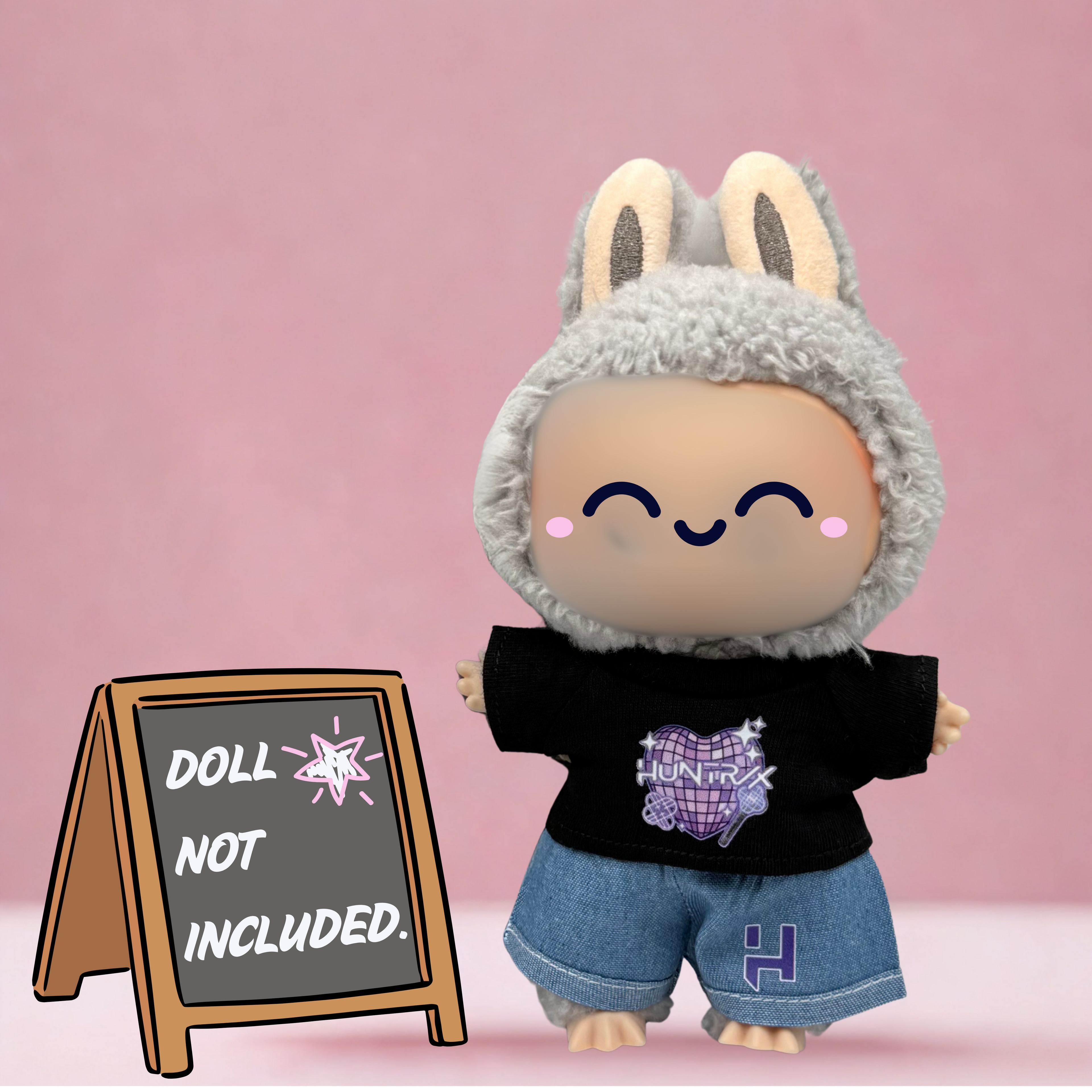 Kpop Demon Hunters Huntrix disco heart t-shirt and shorts outfit for 17cm doll