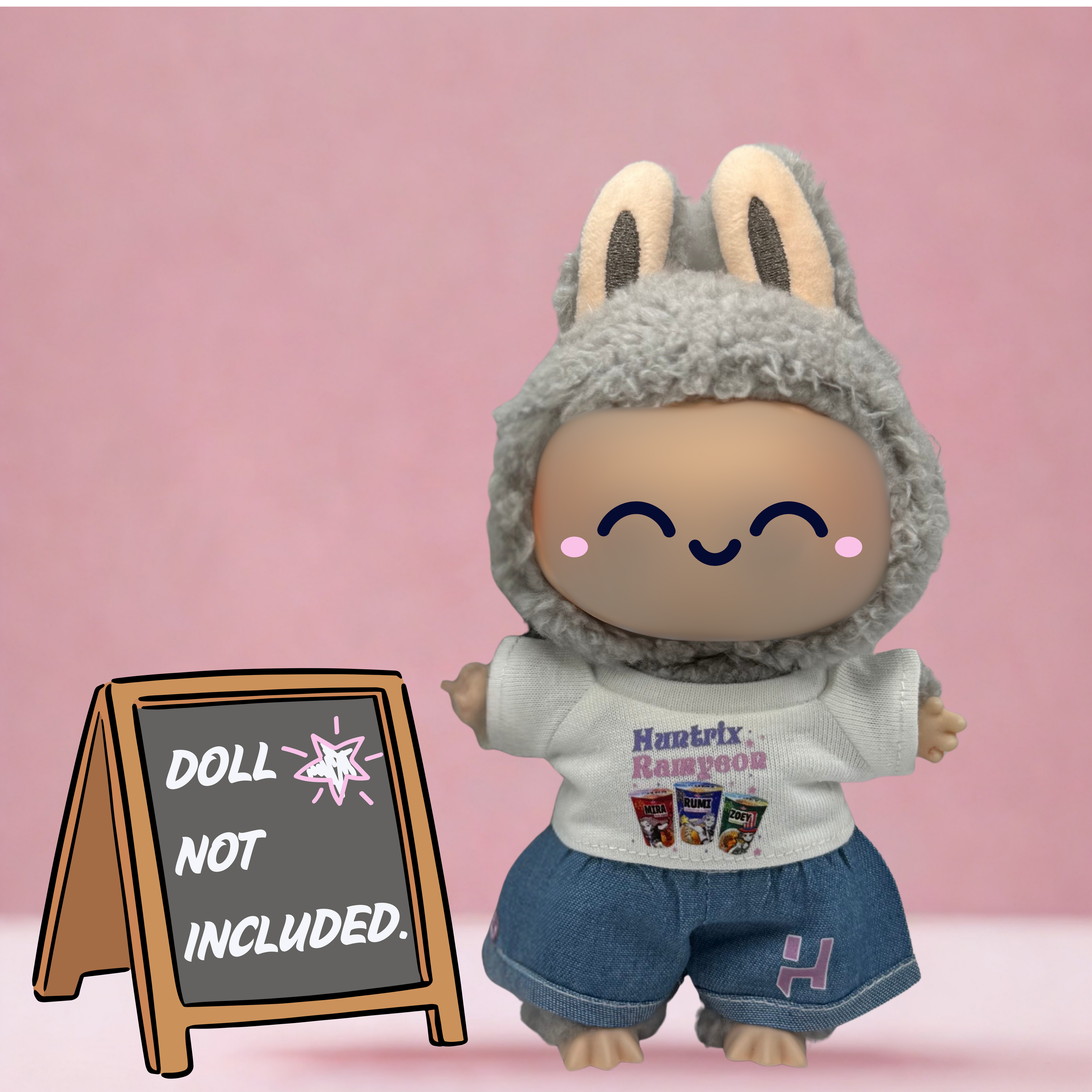 Kpop Demon Hunters Huntrix Ramyeon t-shirt and shorts outfit for 17cm doll