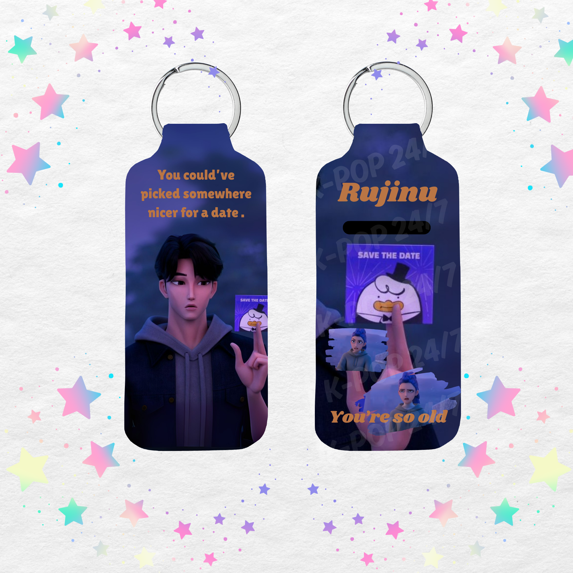 Kpop Demon Hunters Rujinu Date Lip Balm/Chapstick Holder Keychain/Bag tag