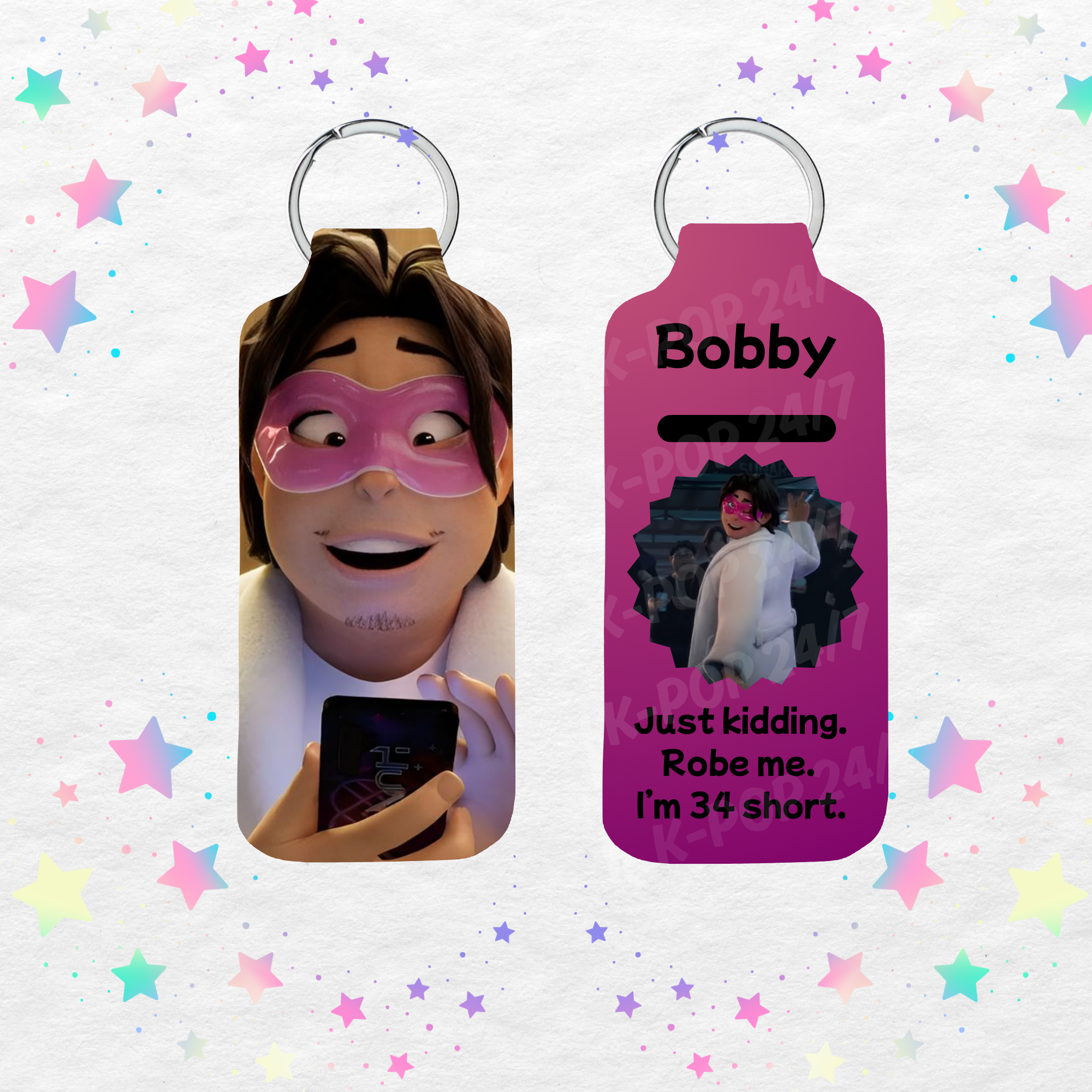 Kpop Demon Hunters Bobby Robe Me Lip Balm/Chapstick Holder Keychain/Bag tag